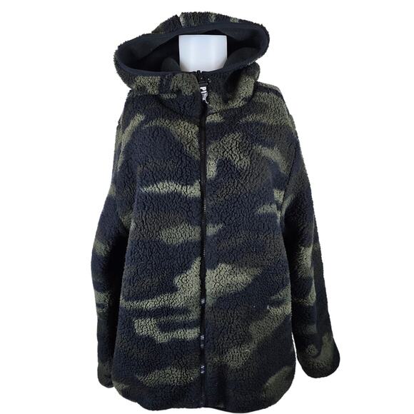 Victoria Secret Pink Black Camoflauge Reversible Womens Sherpa Jacket L - Picture 1 of 8